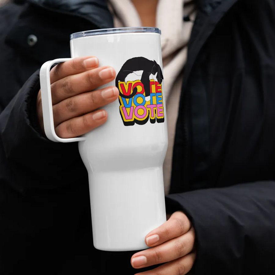 Slumbering Cat Vote Travel Mug With Handle product image (4)