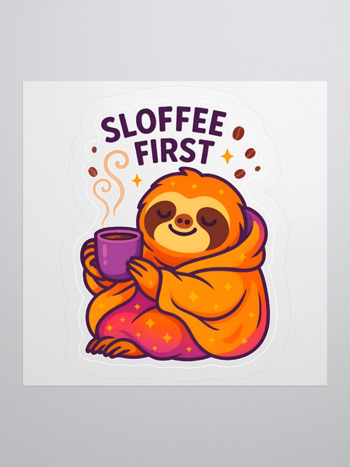 Sloffee First – 3" Funny Coffee Sloth Sticker | Sloths Having Snacks Collection product image (1)