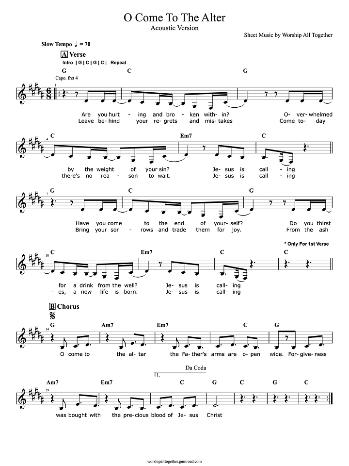 O Come To The Altar – Acoustic Sheet Music, Chords & Lyrics (Elevation Worship) product image (1)