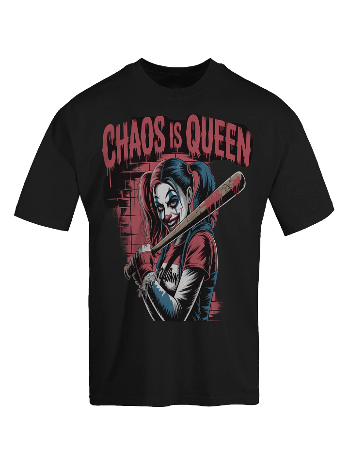 Harley Quinn 'Chaos is Queen' Bat-Wielding Rebel Oversized Faded T-Shirt product image (1)