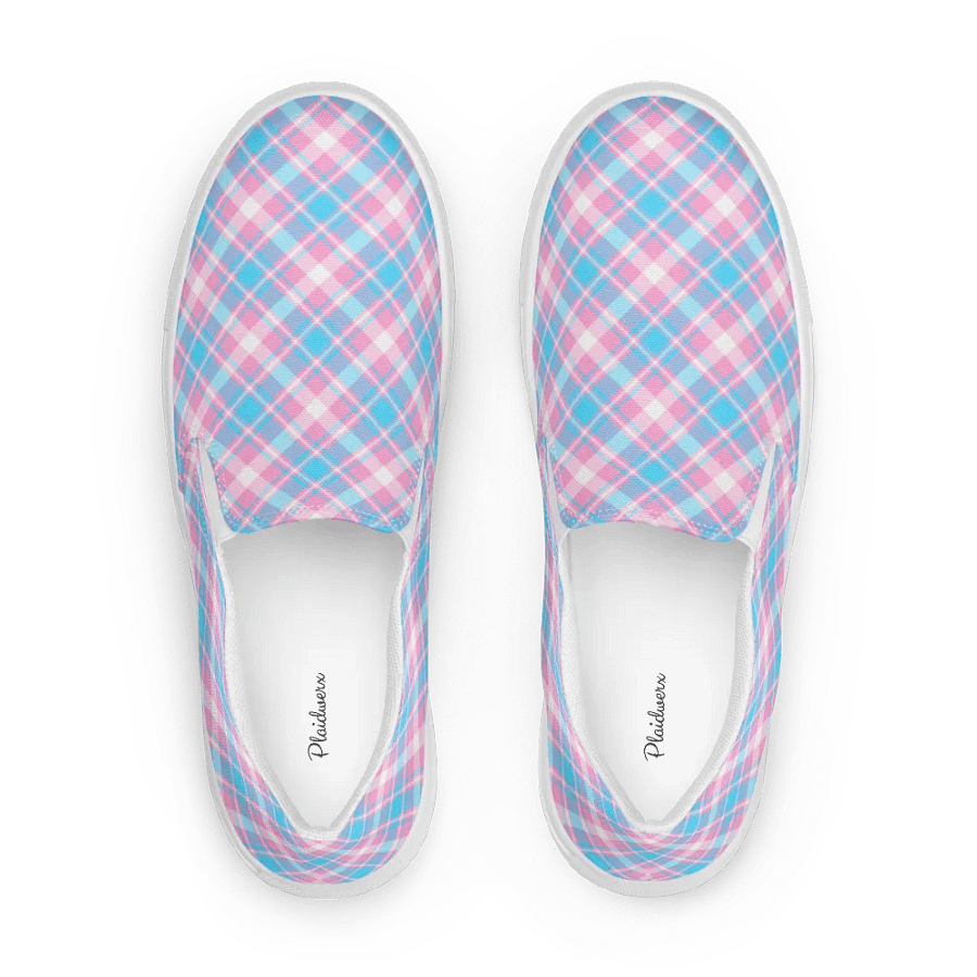 Baby Blue, Pink, and White Plaid Women's Slip-On Shoes product image (1)