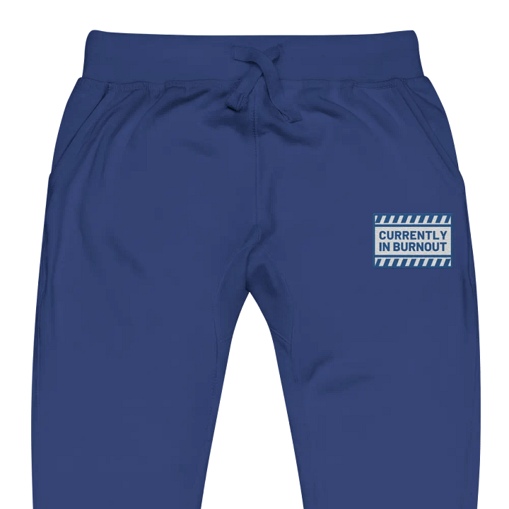 CURRENTLY IN BURNOUT (royal design) embroidered fleece joggers product image (13)