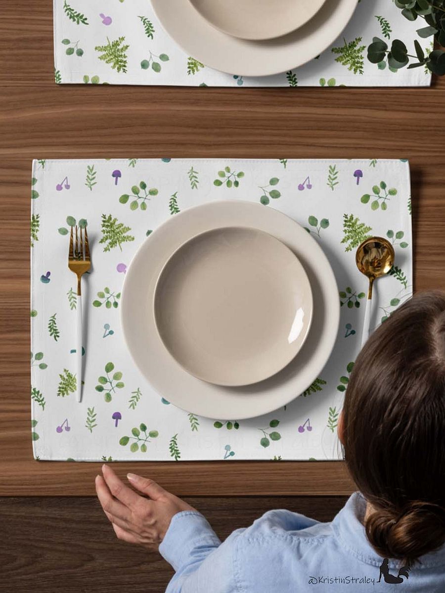 Woodland Ferns & Mushrooms on White Placemat Set product image (8)