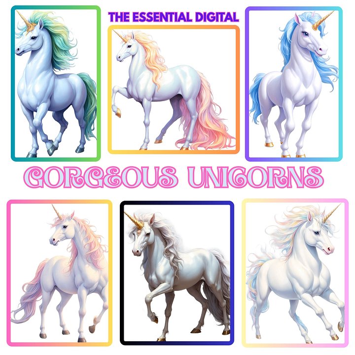 Gorgeous Unicorn Clipart Set, Unicorn Birthday Clipart, Rainbow Unicorn Clipart, Unicorn Birthday Party Art, Unicorns For Crafts and Decor product image (2)