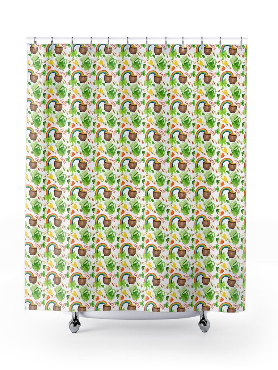 St. Patrick's Day Luck Shower Curtains, Cute Bathroom Decor, Lucky Charm Bath Curtain product image (1)