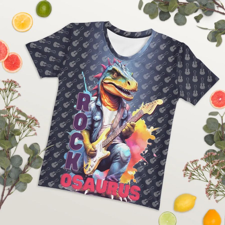 Rockosaurus Dinosaur Playing Guitar All Over Print T-shirt product image (7)
