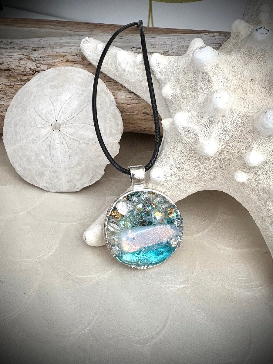 Mixed Metal Horizon Sea Glass Pendant Necklace | Handmade Bead & Sea Glass Art | Coastal Charm Jewelry by Monique Faella Designs™ | MFD-00227 product image (8)