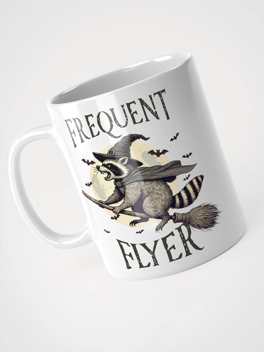 Frequent Flyer Raccoon Witch White Glossy Mug product image (7)