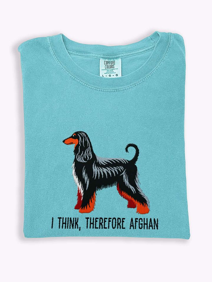 I Think, Therefore Afghan T-Shirt(Embroidered) of an Afghan Hound(Black & Tan) product image (1)