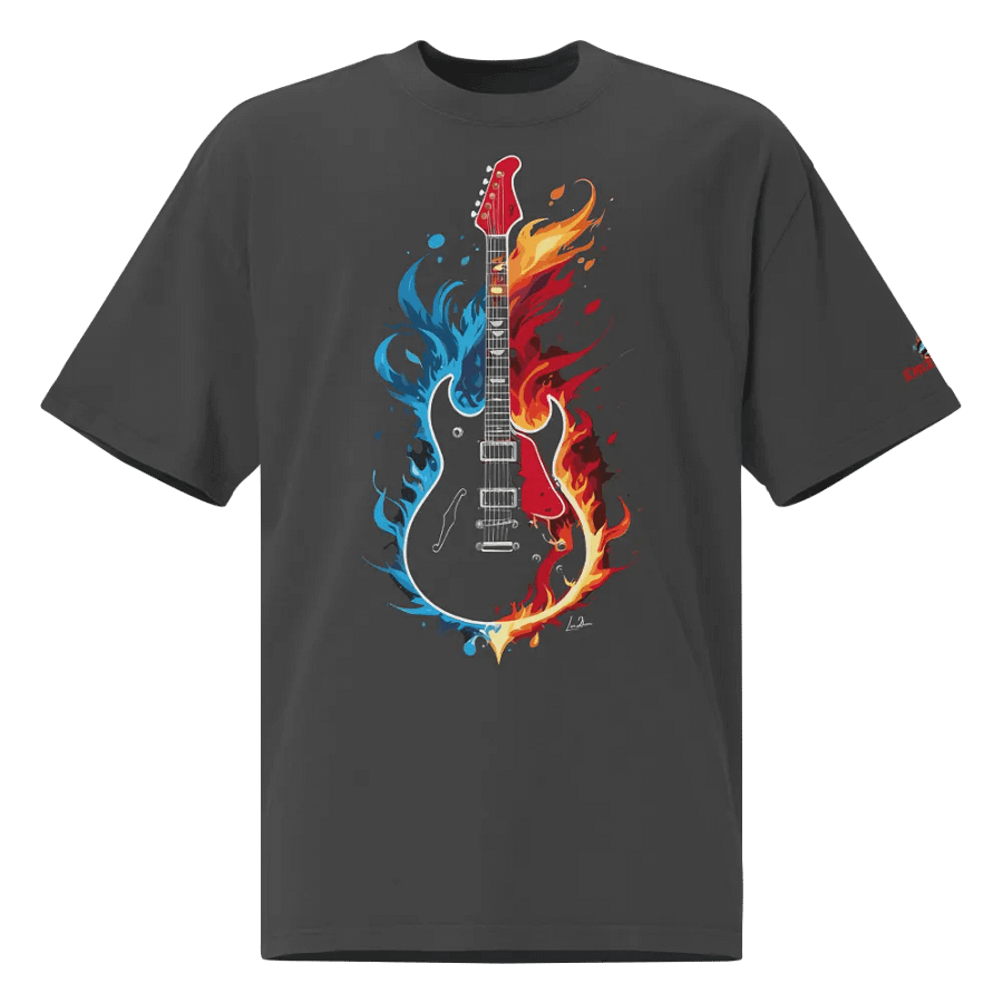 Flaming Water Electric Guitar - Premium Oversized Faded T-Shirt product image (8)