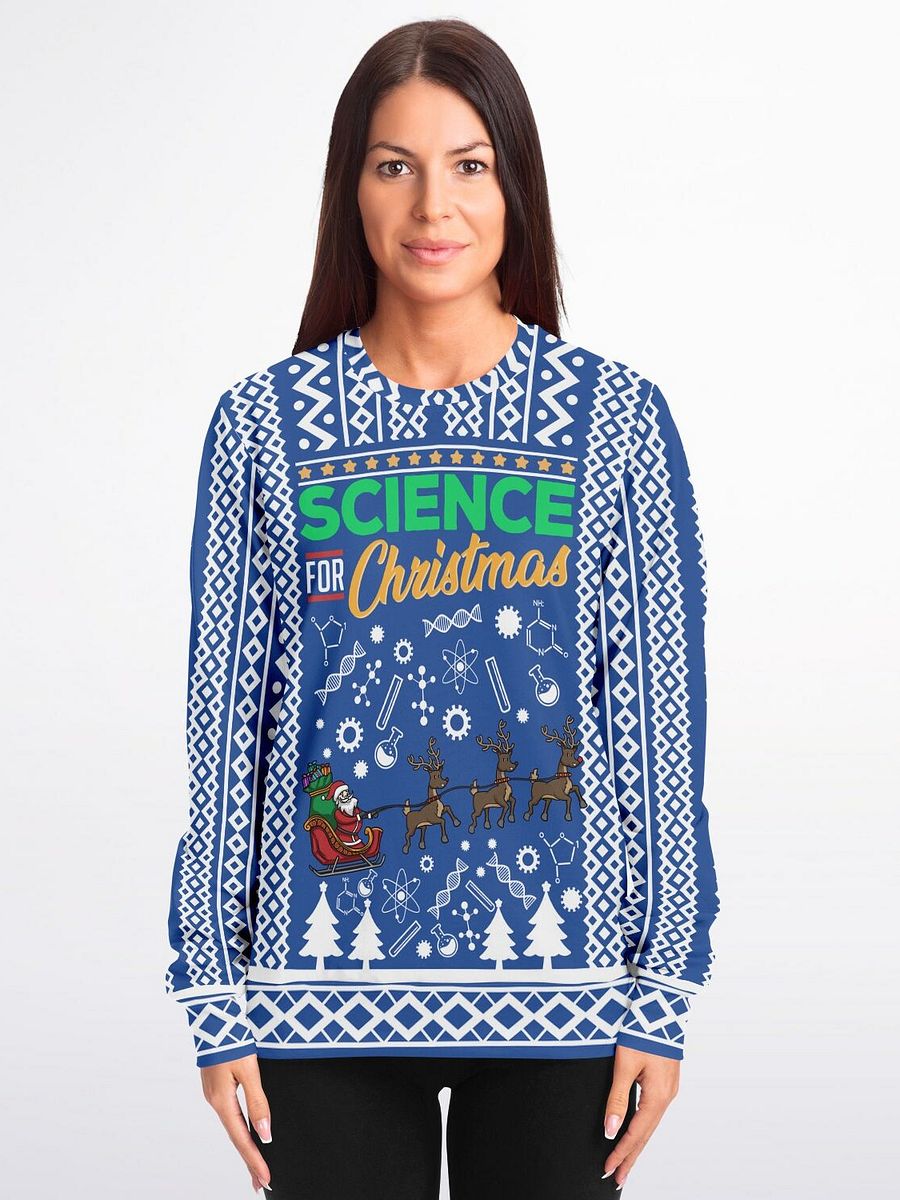Festive Science-Themed Ugly Christmas Sweater – Fun Geeky Holiday Sweater with Santa and Scientific Symbols product image (3)