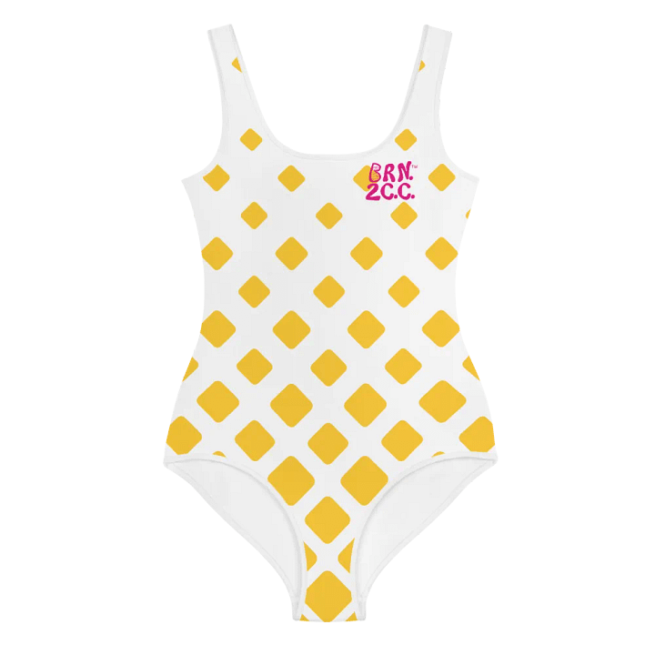 💖Girls' | Youth | BRN.2C.C.™ | Retro Mod Yellow Diamond Swimsuit 👙| Pink Logos product image (2)