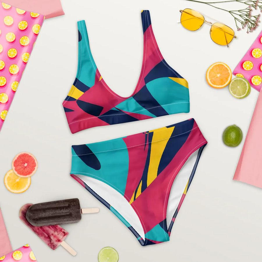 Abstract Lithographic Pattern Design High Waisted Bikini - V10 product image (9)