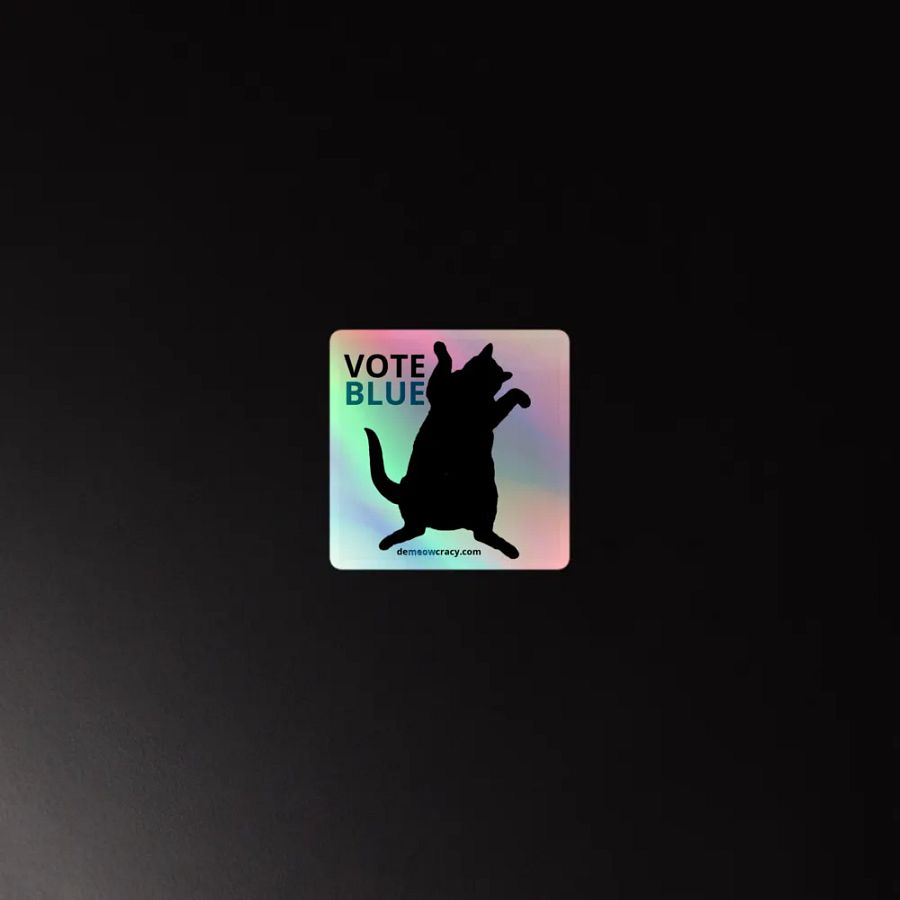 Vote Blue Dancing Black Cat Holographic Sticker product image (3)