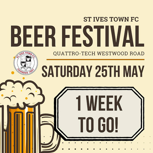1 WEEK TO GO! 🍻

Only one week until the St Ives Town FC Beer Festival, join us from 12:00PM for a selection of local ales an...