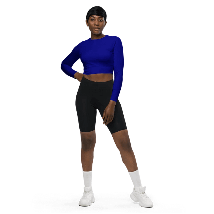 Plain Color Navy Blue Long Sleeve Crop Top product image (2)