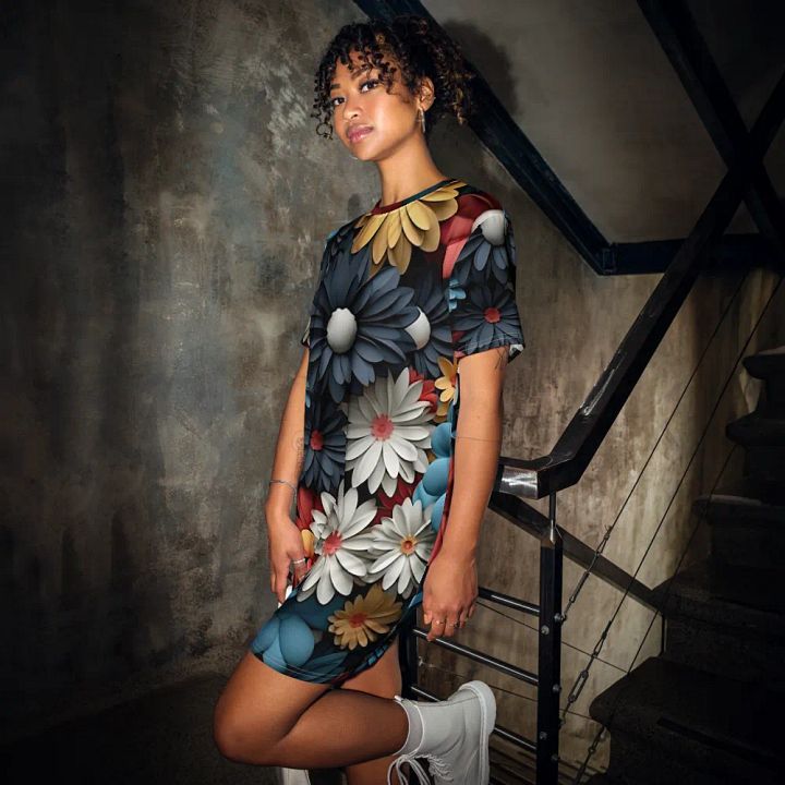 3D-Ditsy-Flowers-Seamless-Patterns T-shirt Dress - V1 product image (2)