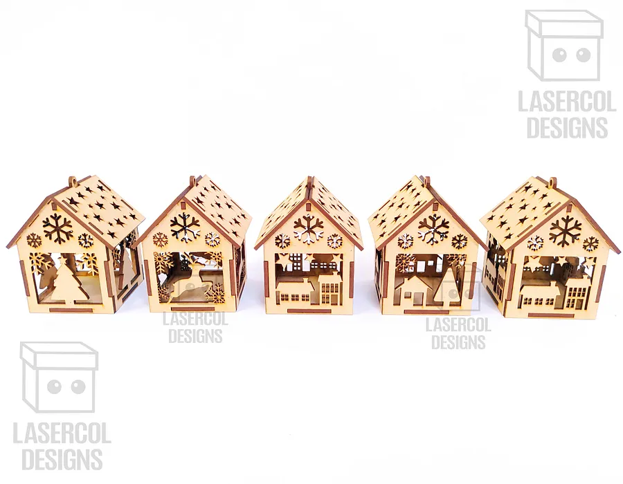 Christmas House Ornaments Set 3 (2 Sizes, 5 Styles) - Laser Cut Files product image (9)
