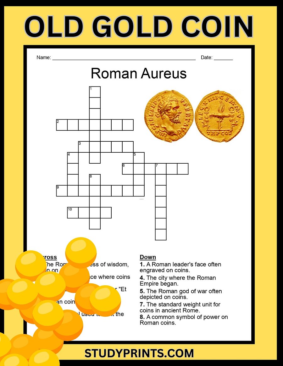 Old Gold Coin Crossword Puzzle - Roman Aureus product image (1)