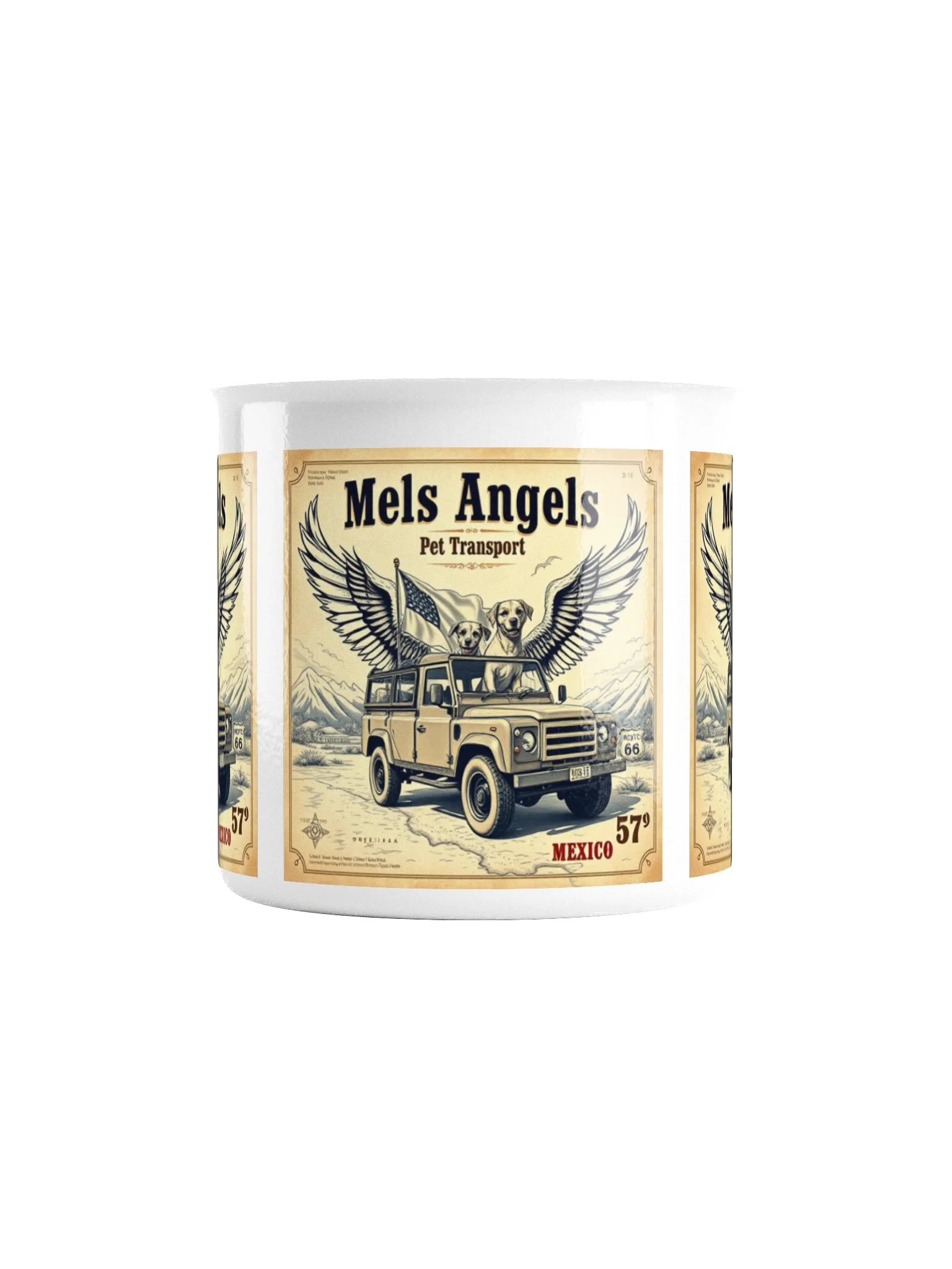 Mels Angels Pet Transport Enamel Mug | Vintage Mexico Travel Cup | Dog Lover Gift, Adventure Coffee Mug, Enamel Camp Mug product image (4)