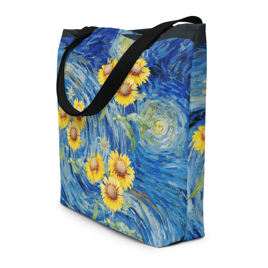 Big printed tote bag with Van Gogh inspired sunflowers and starry night  design product image (7)