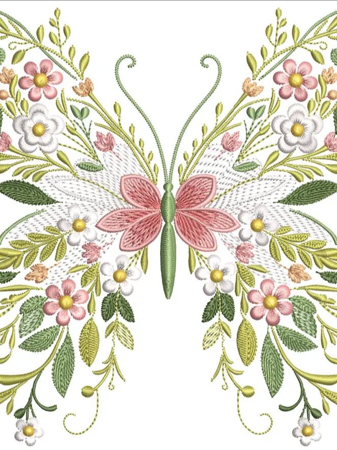 Floral Butterfly Embroidery Design, Machine Embroidery File Insects, Nature Garden Wings Pattern, Butterfly Pattern, Instant Download PES product image (1)