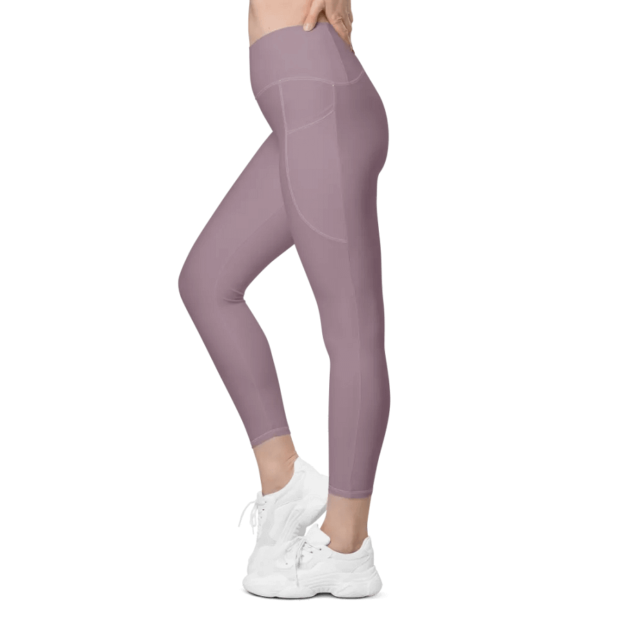 Plain Cool Brown Light Summer Women's High Waisted Premium Crossover Leggings with Pockets by Treasure Pie product image (11)