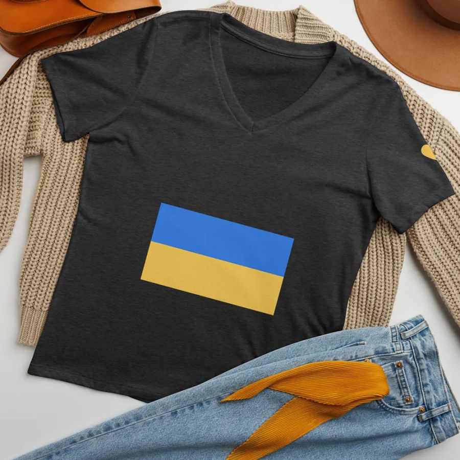 Ukrainian Flag Inspired Relaxed V-Neck T-Shirt product image (34)