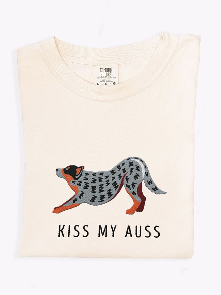Kiss My Auss T-Shirt(Embroidered) of an Australian Cattle Dog(Blue Heeler) product image (1)