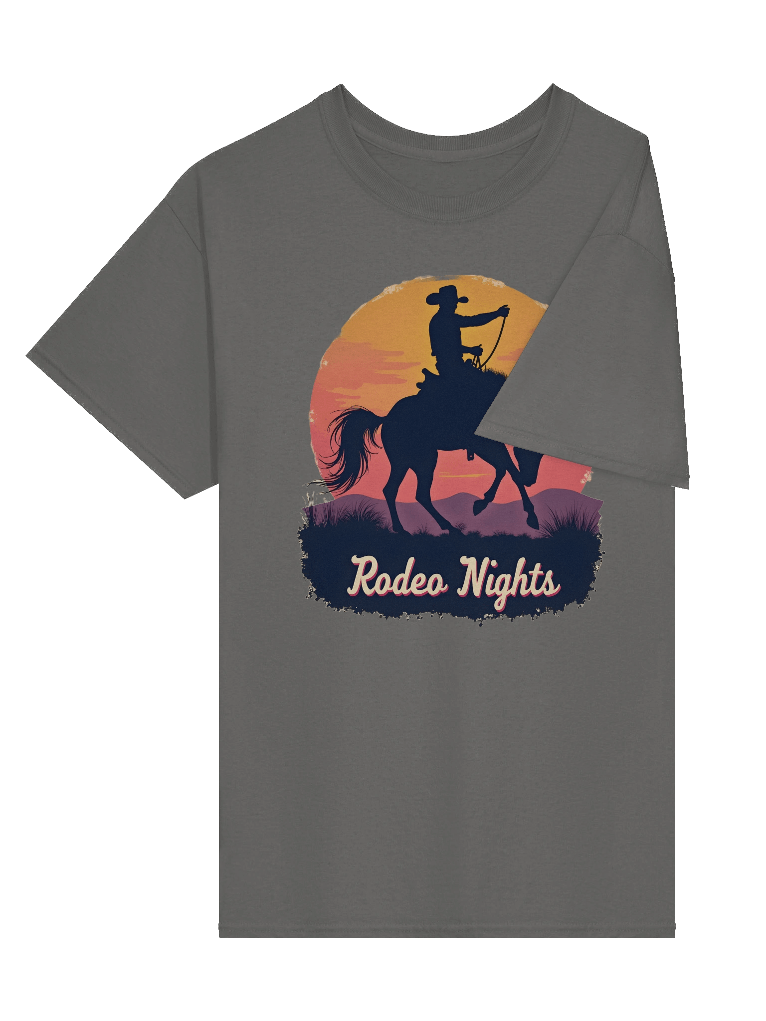 Rodeo Nights Vintage Western T-Shirt - Cowboy Horse Silhouette Sunset Tee for Country Lovers & Rodeo Fans product image (5)