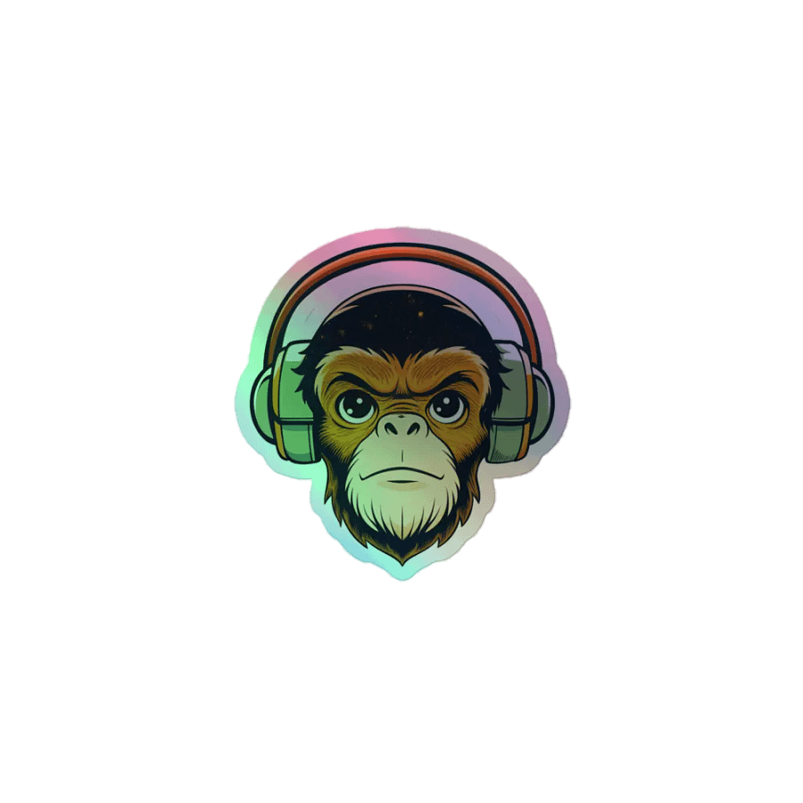 Kiss Cut Holographic Cute Monkey Wearing Headphone Sticker product image (1)