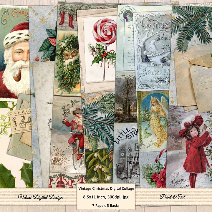 Printable Vintage Christmas Vertical Junk Journal Pages product image (1)