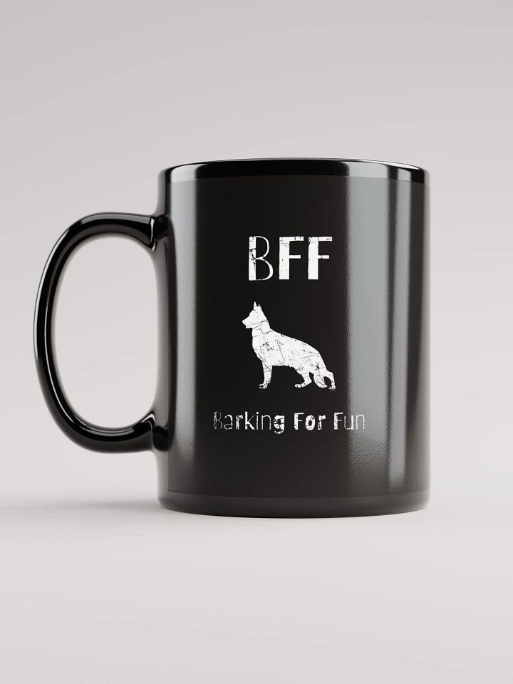 German Shepherd BFF Barking for fun, funny pun, cute joke, noisy dog, ambidextrous left-handed right-handed tea coffee mug product image (2)