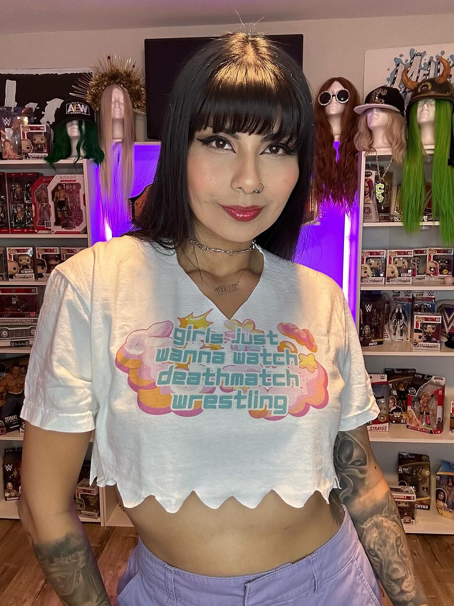 Girls Just Wanna Watch Deathmatch Wrestling Short Sleeved T-Shirt product image (2)