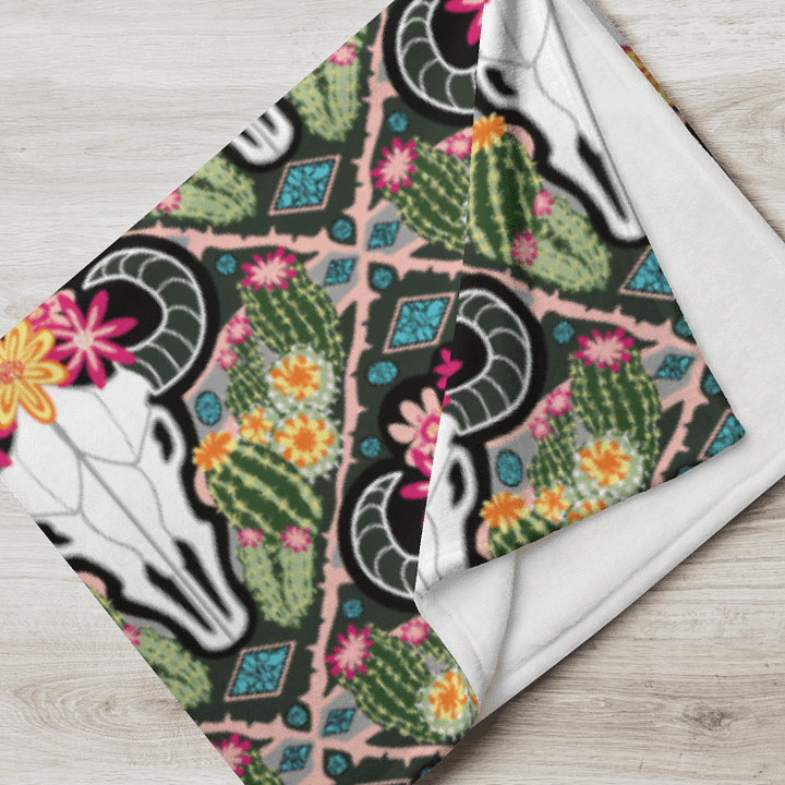Western Americana Cacti Cow | Desert-Chic Throw Blanket in Soft Fleece product image (1)