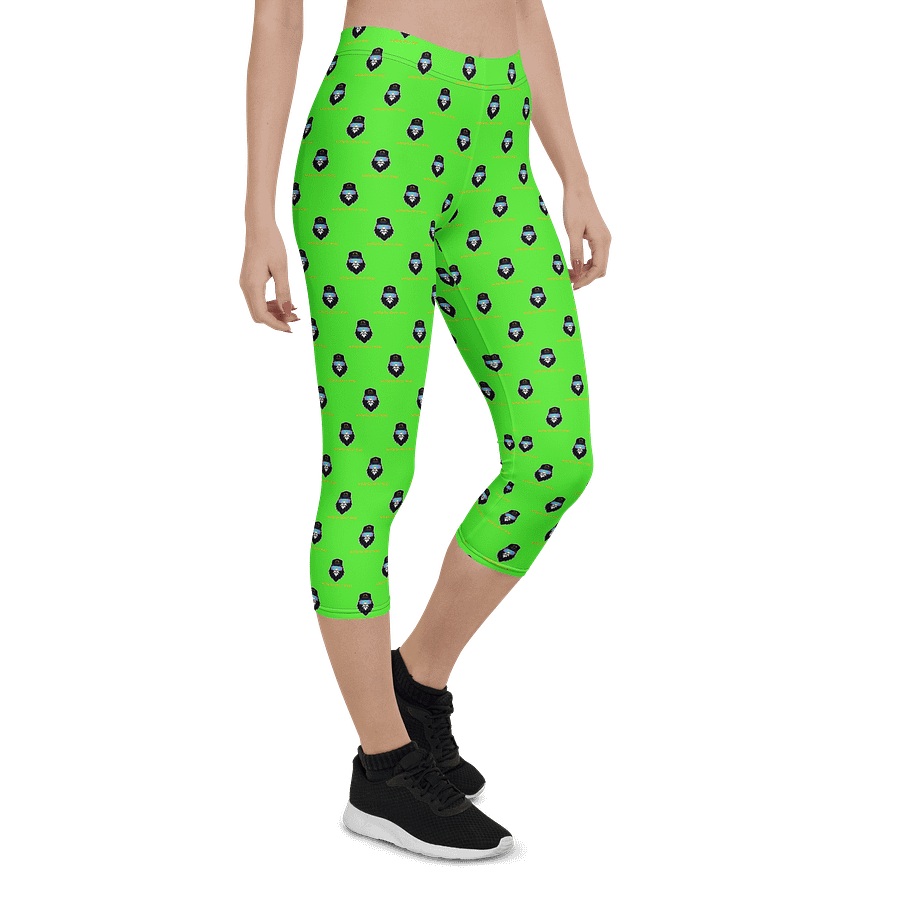 Synthsquatch Fitness Bigfoot Monogram Logo All-Over Print Capri Leggings (Neon Green) product image (6)