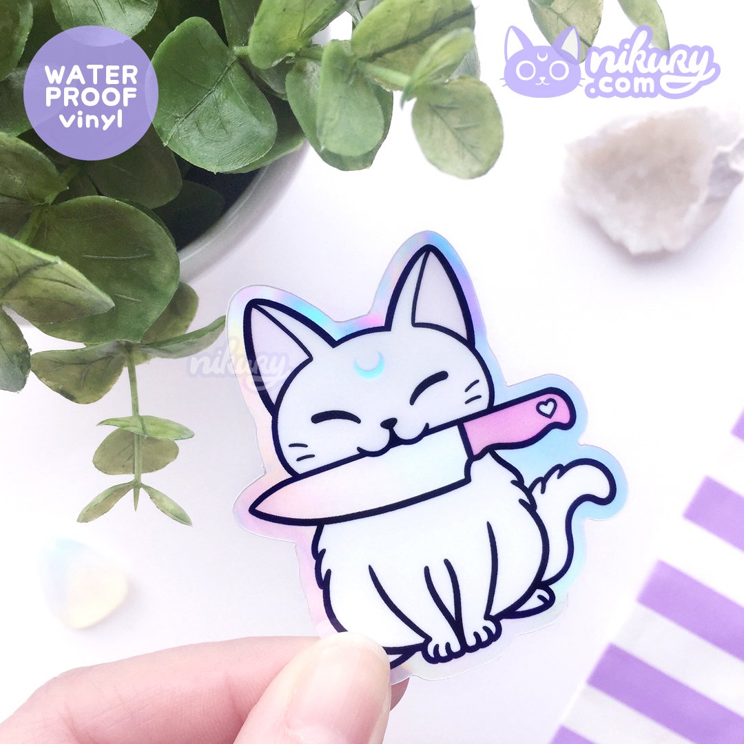 Holographic White Stabby Cat Sticker product image (5)
