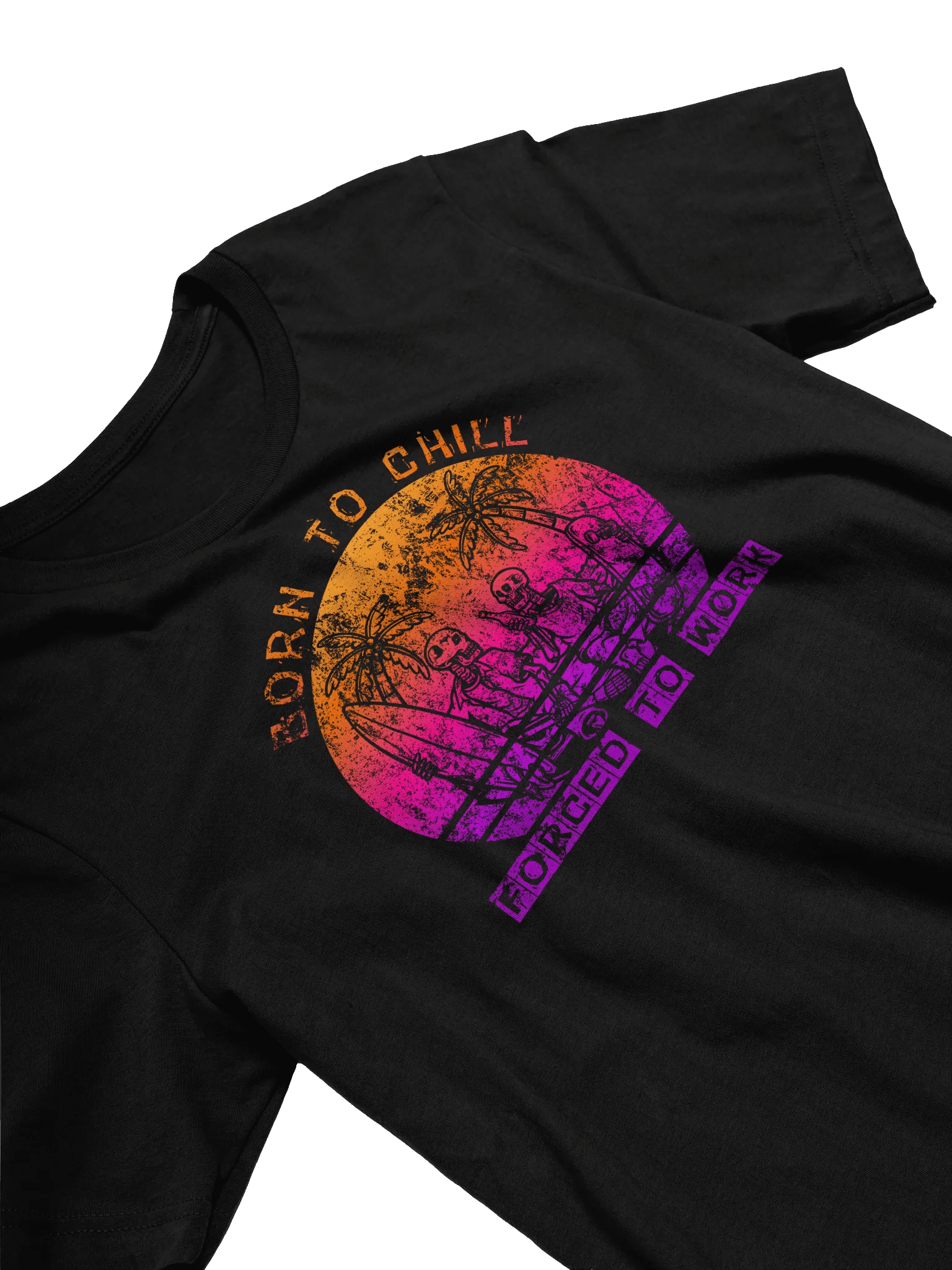 'Born To Chill Forced To Work' Skeletons T-Shirt | Surfer Skater Vacation Tee | Funny Anti-Work Humor product image (29)