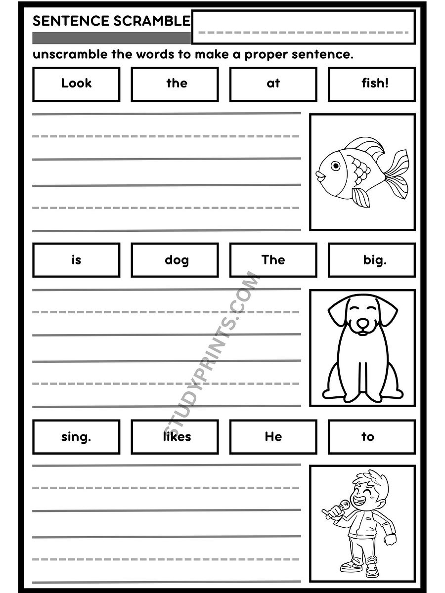 sentence scramble WORKSHEETS for KINDERGARTEN printable product image (6)