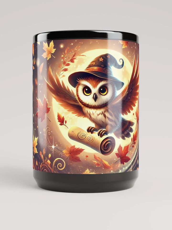 Magical Forest Owl Coffee Cup - 15 oz Glossy Black Mug product image (1)