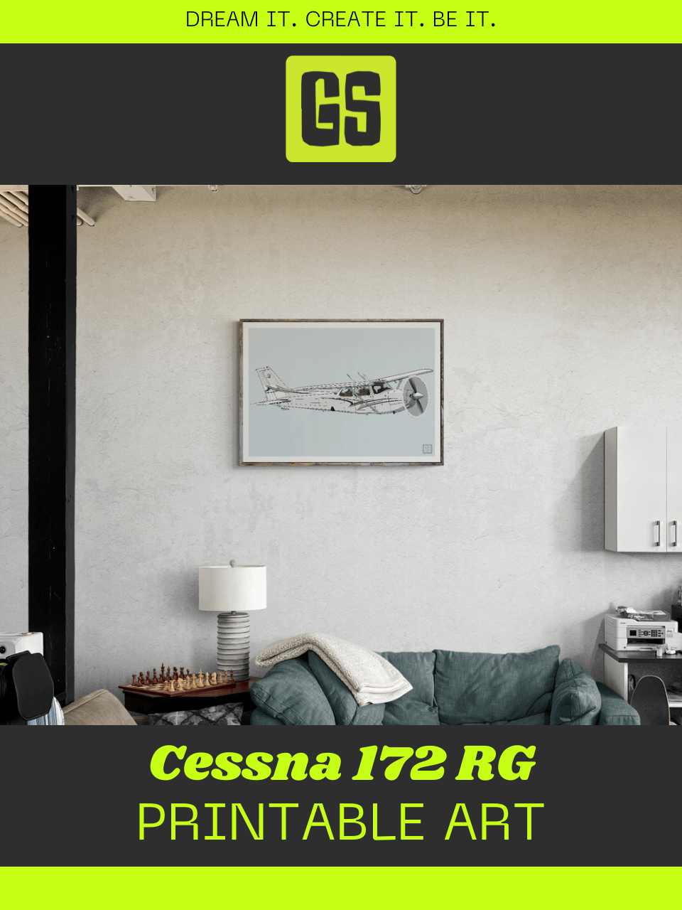 Cessna 172 RG ZS-KUI Printable Aviation Wall Art No Aircraft Registration Landscape Blue and White Background product image (5)