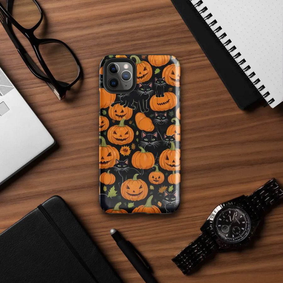 Haunted Whimsy: Pumpkin & Cat Face iPhone Case product image (39)