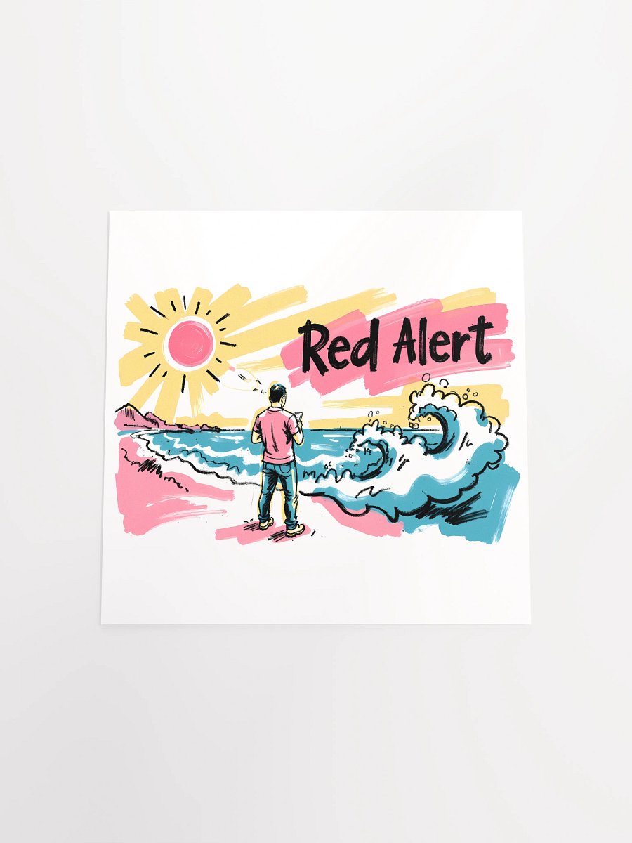 Red Alert Beach Art Print – Sunset Danger Warning Matte Paper Poster product image (17)