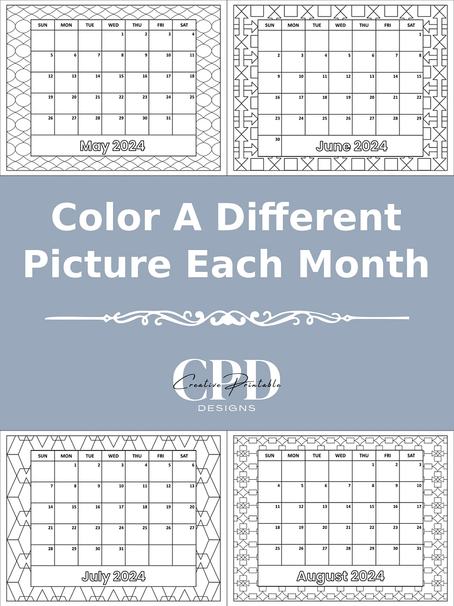 Printable 2024 Monthly Calendar With Patterns To Color product image (3)