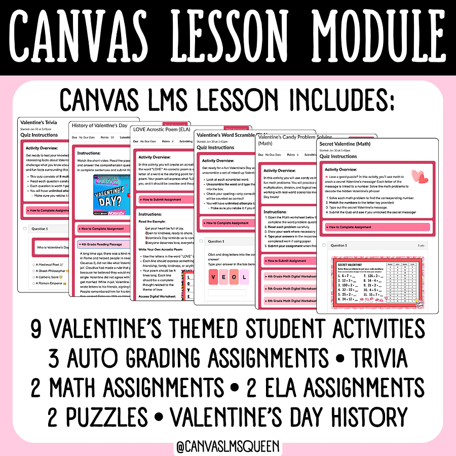 Canvas LMS - LESSON MODULE - Valentine's Day - 100% Customizable | Digital Resource product image (2)