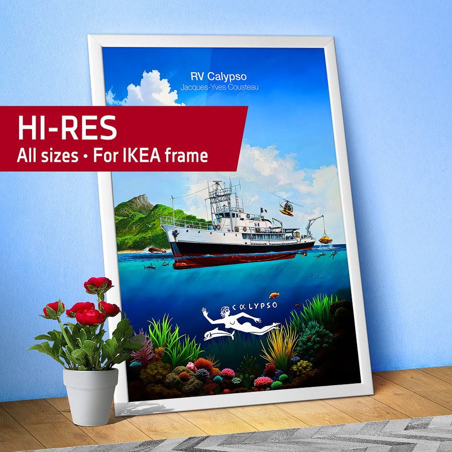 RV Calypso, Jacques Yves Cousteau — tropical travel poster product image (1)