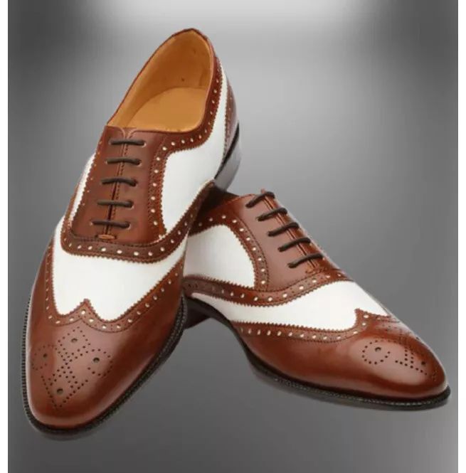 Men Handmade Brown and White Leather Brogue Dress Shoes, Men Oxford Shoes product image (1)