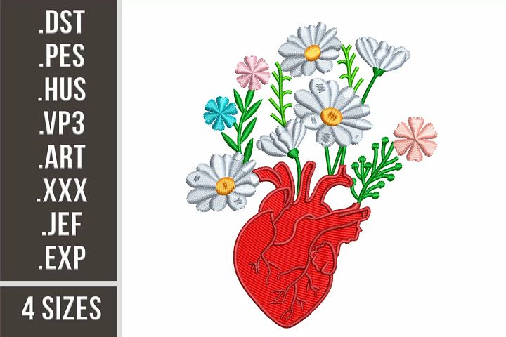Floral Anatomical Heart | Embroidery Design | Embroidery Files product image (1)