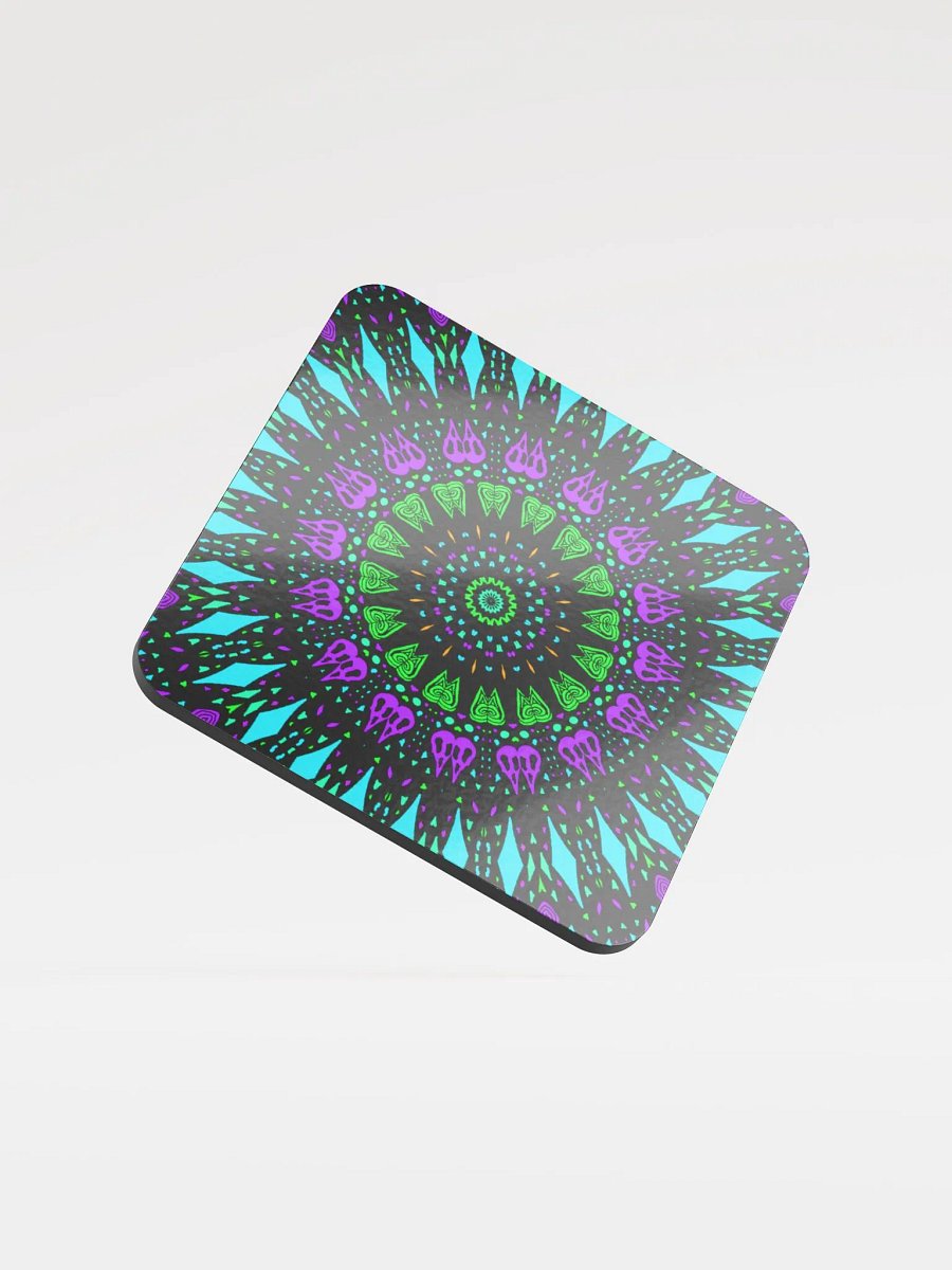 Weird Twisted Skulls Cork-Back Beverage Coaster, Odd Trippy Kaleidoscope Art product image (3)