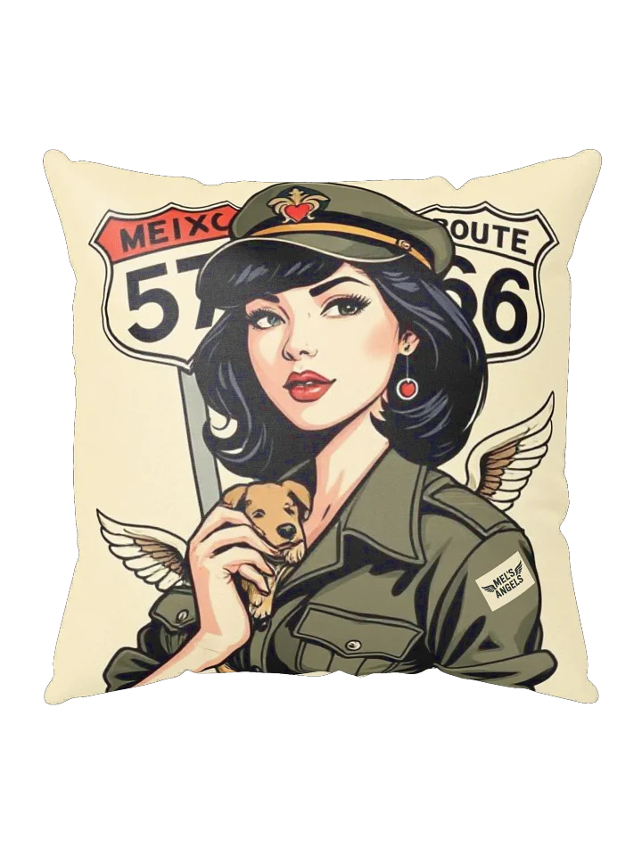 Mel’s Angels “Route 66 Guardian” Throw Pillow – Vintage Rebel Pin-Up Dog Art, Decorative Accent Cushion product image (2)